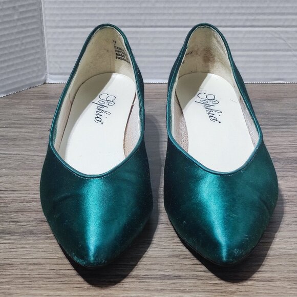 Sophia Lacey Low Heel Pumps Sz 7 Green Pointed Toe Comfort Dressy Career Heels - Picture 3 of 13